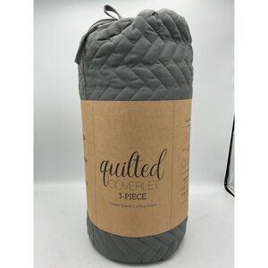 Becky Cameron Herring Gray Full/Queen Quilted Coverlet Set 3 Pcs